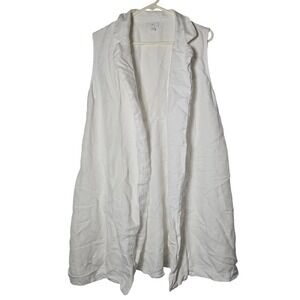J Jill White Linen Blend Open Front Longline Vest 1X Coastal Minimalist Neutral